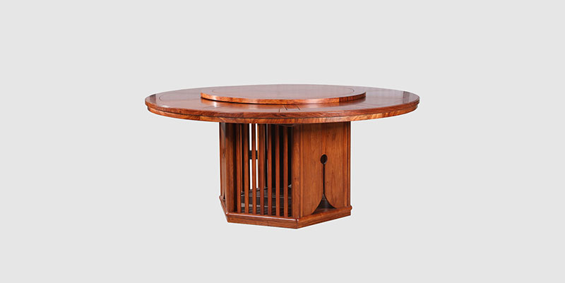 庆阳中式餐厅装修天地圆台餐桌红木家具效果图