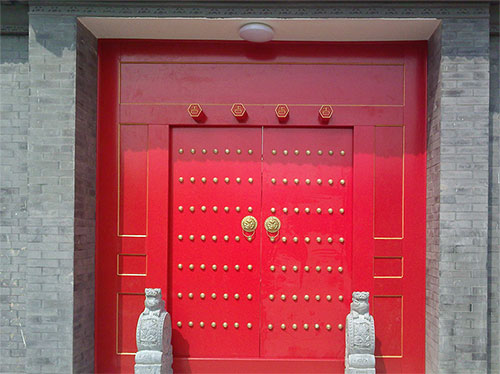 庆阳中国传统四合院系列朱红色中式木制大门木作